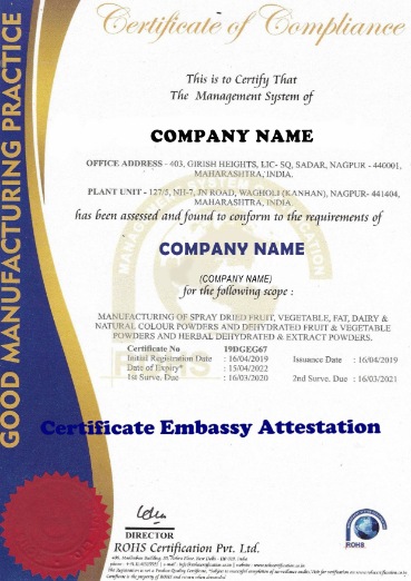 India Certificate of Compliance